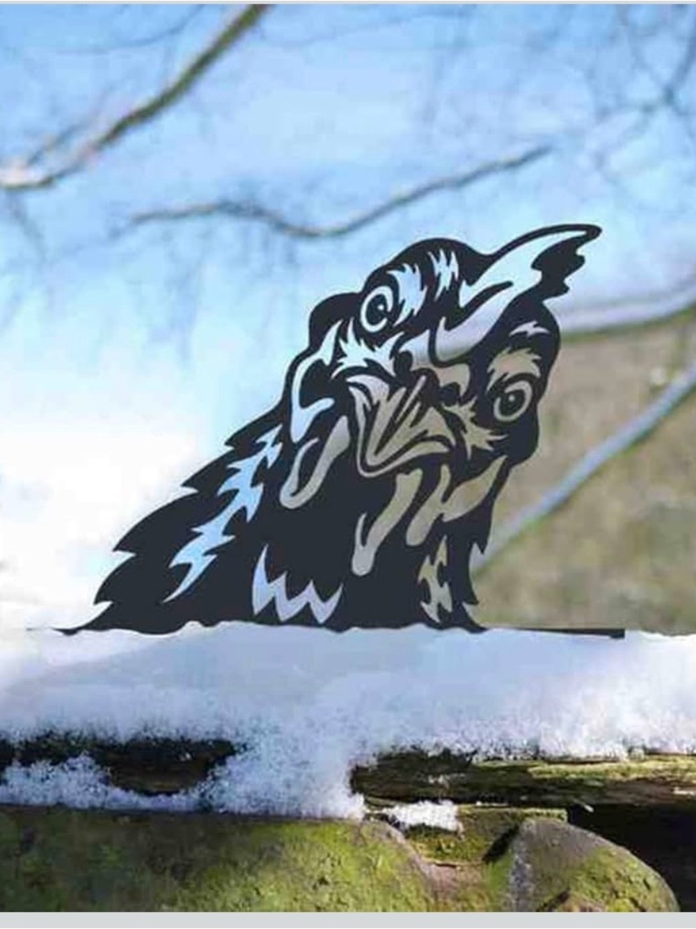 Black Chicken Head Garden Décor Metal Silhouette for Fence
